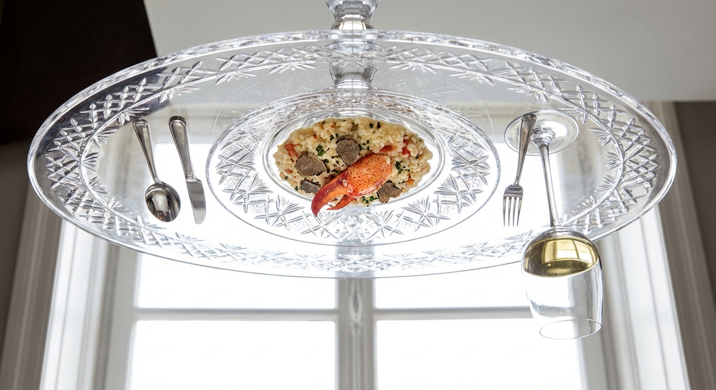 Exquisite dish on inverted crystal table setting